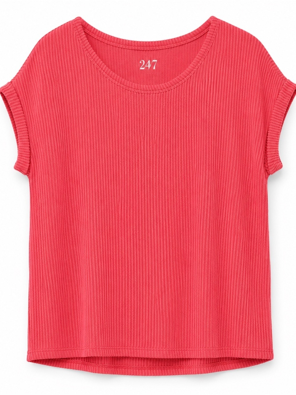 24/7 Women's Pink Ribbed Short Sleeve Tee